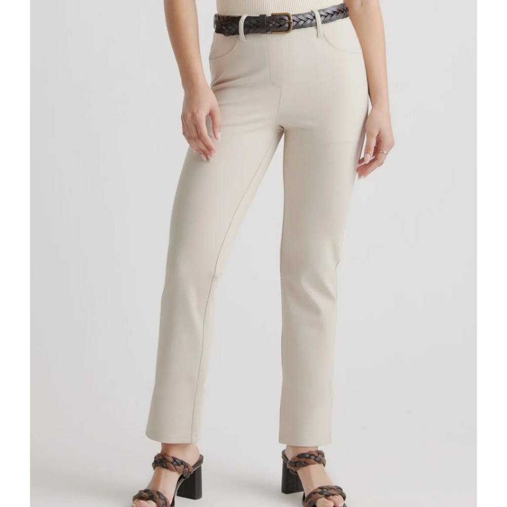 Quince Ultra-Stretch Ponte Straight-Leg 4 pocket pant - Ecru M
